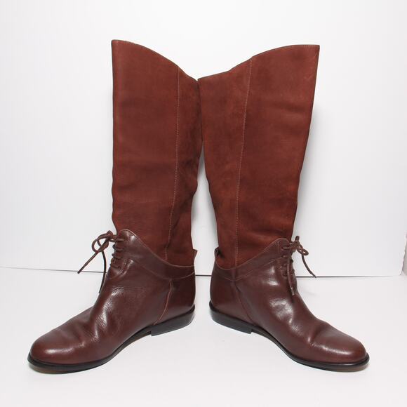 Vintage Scruples Suede & Leather Lace Front Boots Size 7D Low heel Brown - Picture 2 of 12